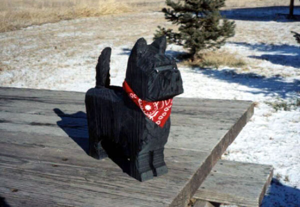 Cairn Terrier Dog in Wooden Folk Art Piece